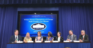 Greening Communities of Faith Panel: (L-R) Moderator: Mitch Hescox, President of the Evangelical Environmental Network, Huda Alkaff, Rev. Kim Morrow, Sunita Viswanath, Sister Joan Brown, Rabbi Marc Soloway, and Steven Beumer.