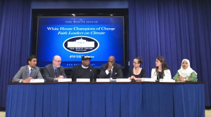 Faith Advocacy for Climate Panel: (L-R) Moderator: Rohan Patel, Special Assistant to the President for Intergovernmental Affairs, Patrick Carolan, Rev. Lennox Yearwood, Jr., Rev. Dr. Gerald Durley, Cassandra Carmichael, Rachel Lamb, and Nana Firman.